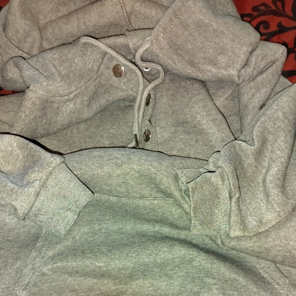 Gray Hoodie with Button Details